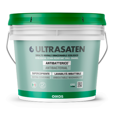 Smalto murale ecologico antibatterico Oikos Ultrasaten per le pareti degli interni