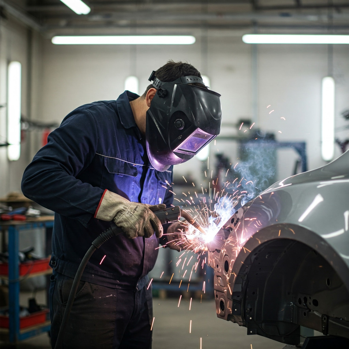 Spotter per la lavorazione delle lamiere in uso in officina di carrozzeria