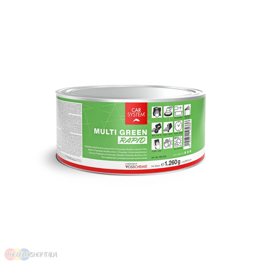 Stucco poliestere bicomponente multifunzione Car System Multi Green Rapid a rapida essiccazione
