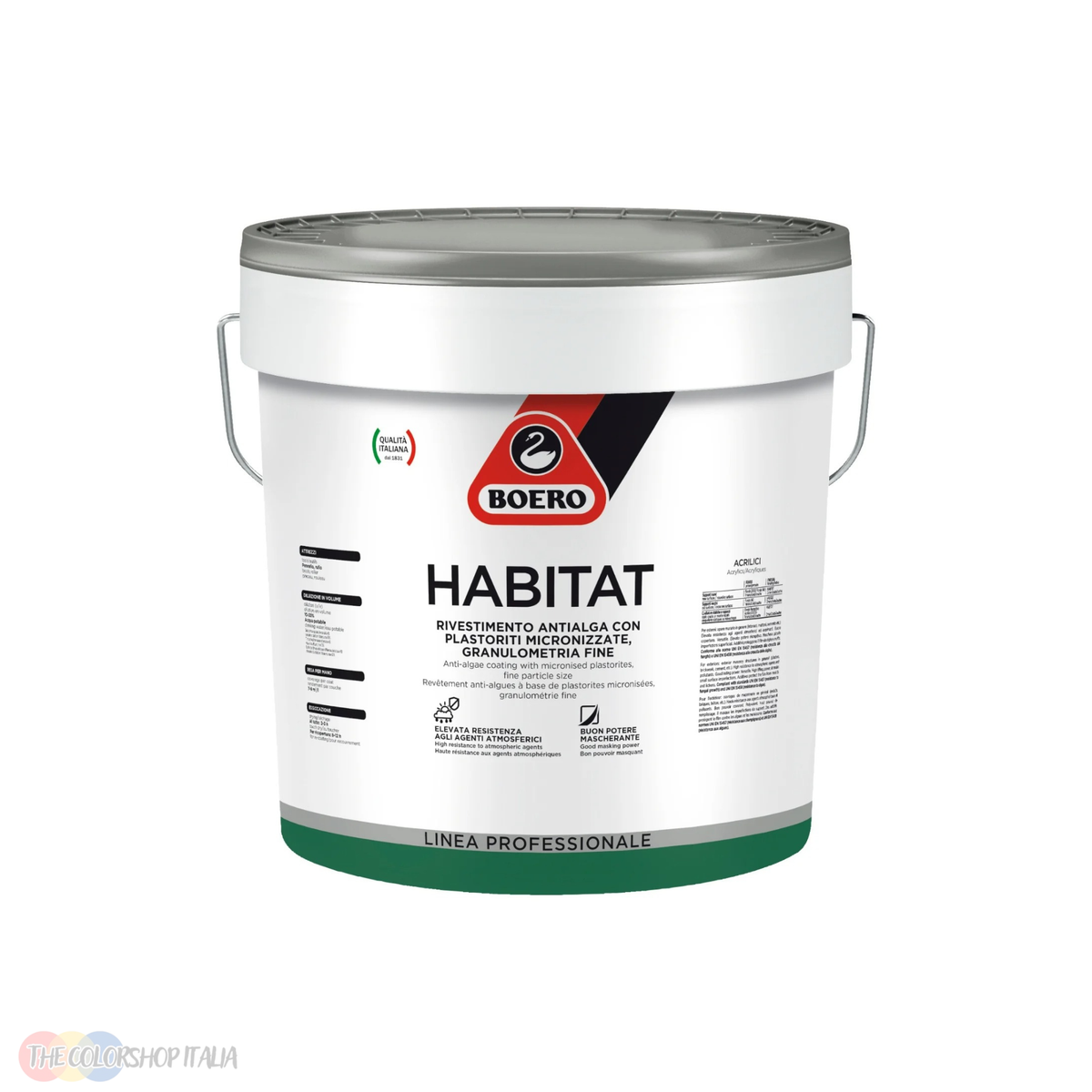 Pittura acrilica antialga a grana fine Boero Habitat per la finitura delle facciate esterne