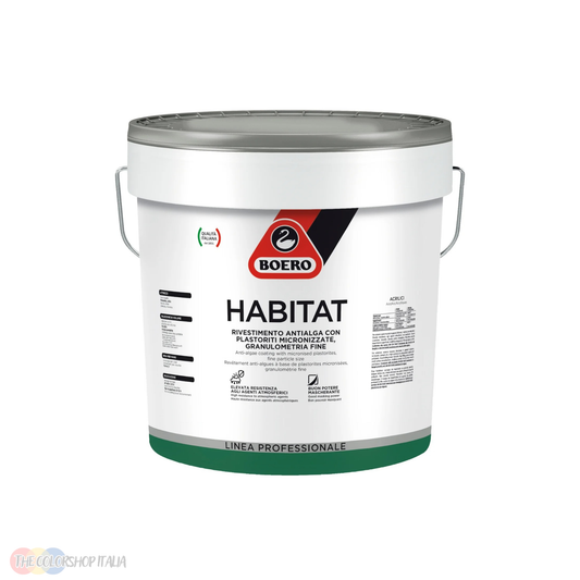 Pittura acrilica antialga a grana fine Boero Habitat per la finitura delle facciate esterne
