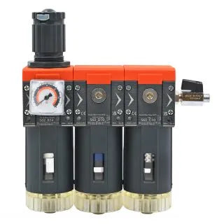 Gruppo filtro Sistar a tre stadi aria, olio e carboni attivi con regolatore e manometro analogico