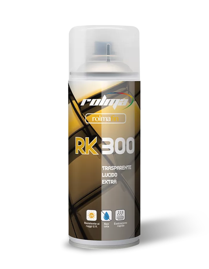 Trasparente spray lucido ultraresistente Rolma RK300 per la finitura di ritocchi e riparazioni