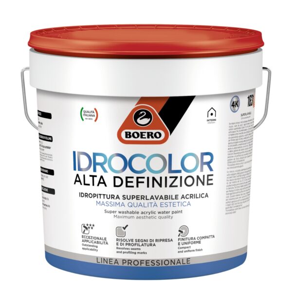 Idropittura acrilica superlavabile extra opaca Boero Idrocolor Alta Definizione per interni