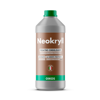 Fissativo acrilico trasparente Oikos Neokryll per il consolidamento dei supporti esterni