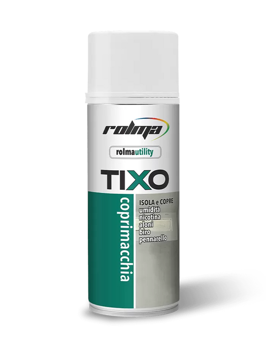 Spray Rolma Tixo coprimacchia isolante per bloccare aloni e macchie prima della finitura