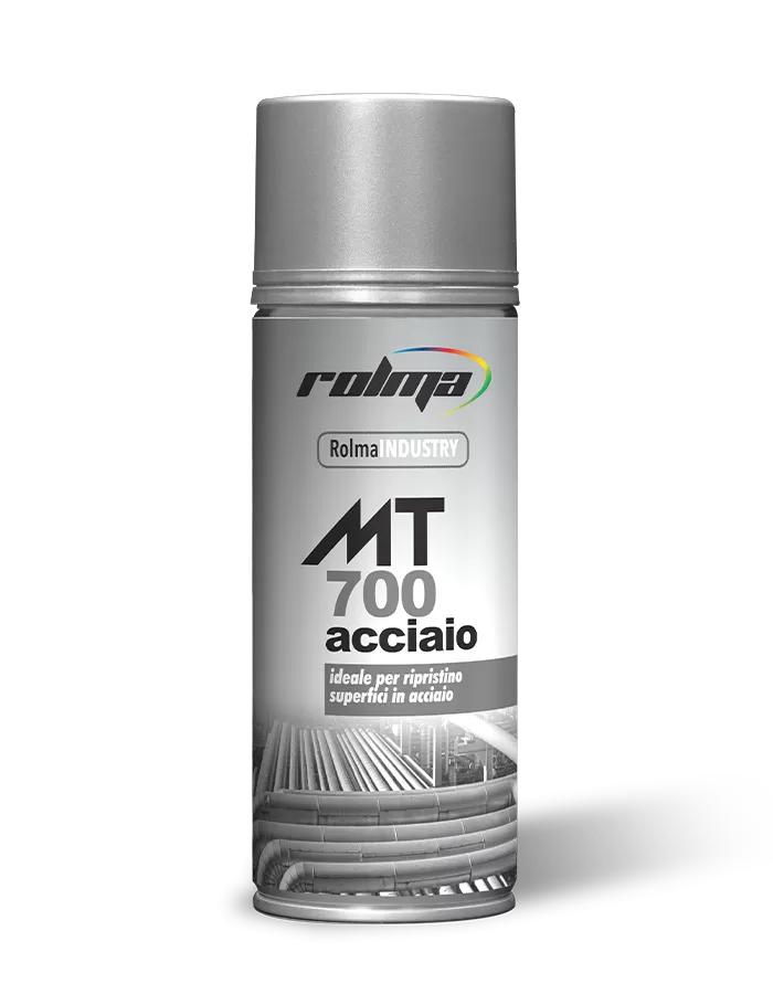Spray Rolma MT700 effetto acciaio per il ripristino estetico di superfici metalliche