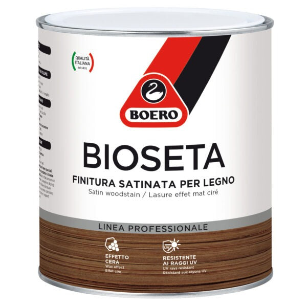 Finitura satinata Boero Bioseta per il legno con effetto cera