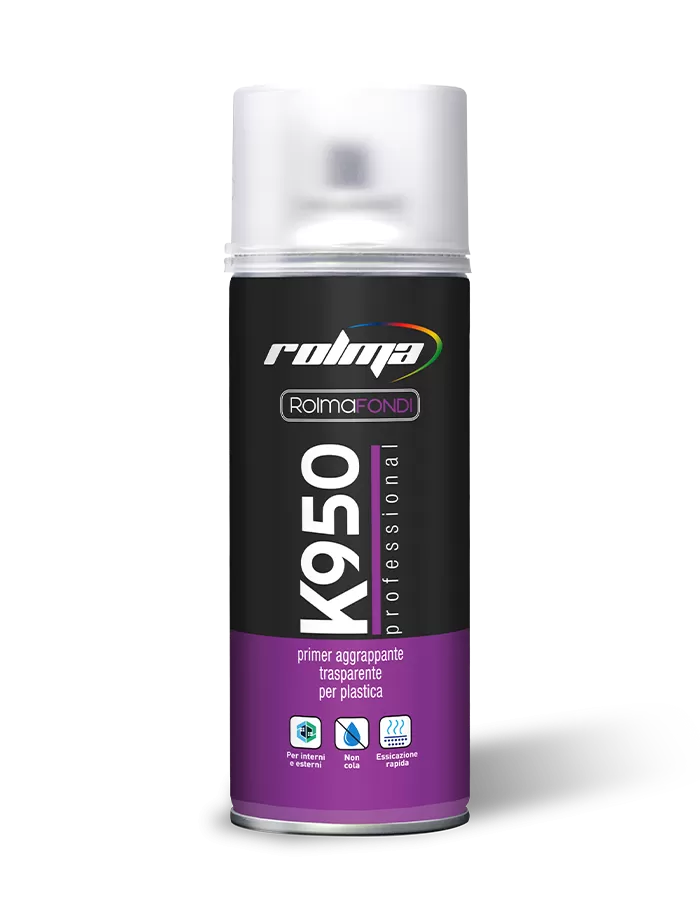 Primer spray aggrappante trasparente Rolma K950 per la verniciatura di supporti in plastica