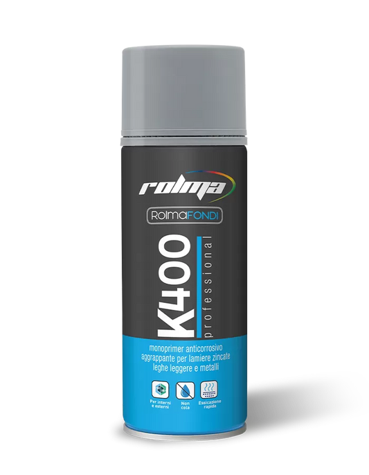 Monoprimer spray anticorrosivo aggrappante Rolma K400 per lamiere e supporti metallici
